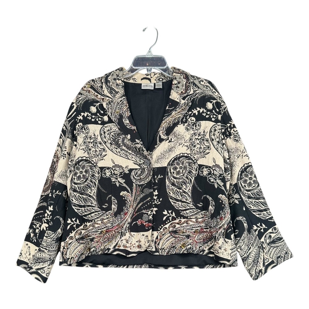 Chico's 2 Cotton Artsy Jacket Boho Hippie Mature Multi Paisley